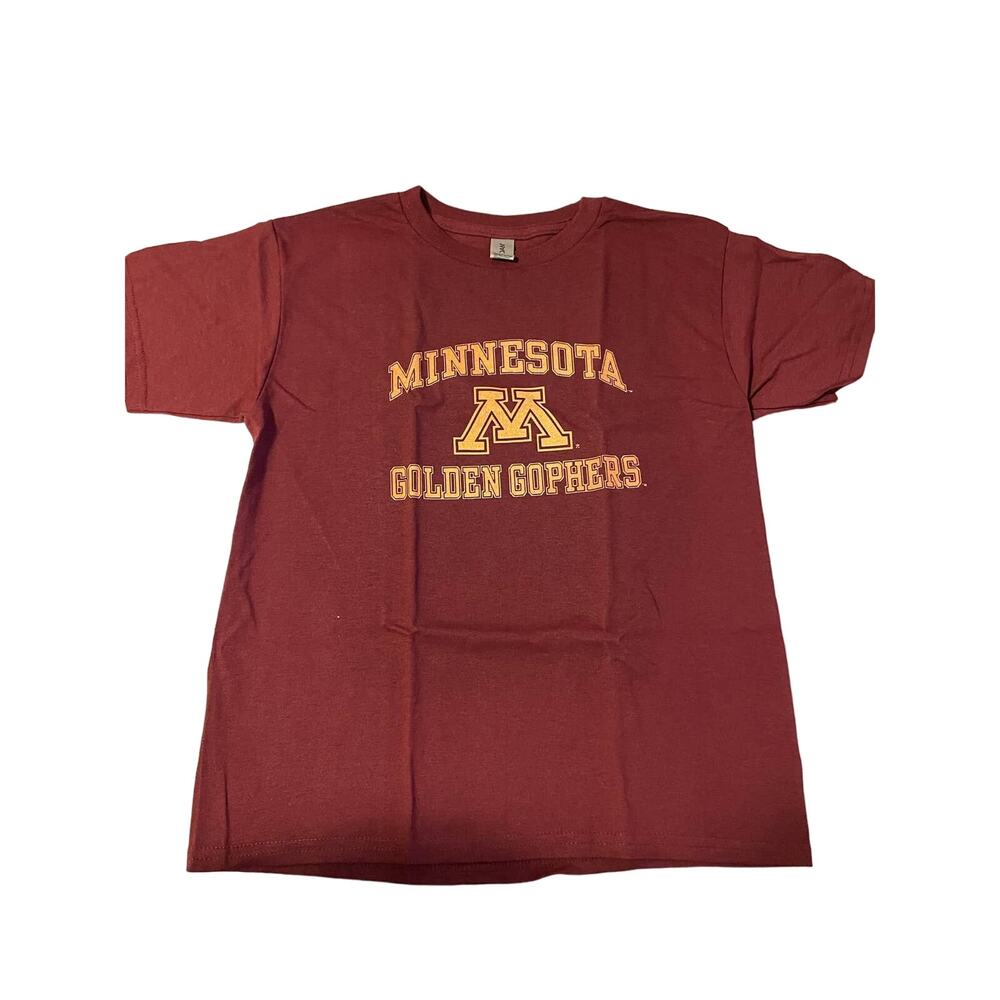 Gildan Minnesota Golden Gophers Short Sleeve Tee Shirt Red & Yellow Logo Med
